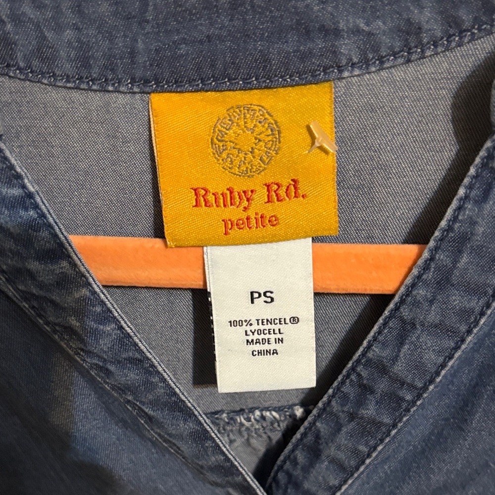 Ruby Rd. Denim V-Neck Blouse - Picture 2 of 3